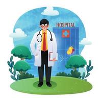 Doctor Holding Patient History Board and Stethoscope vector