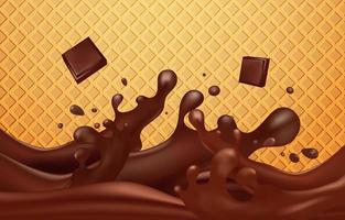 salpicaduras de chocolate con dos barras de chocolate cuadradas vector