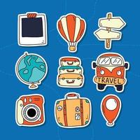 Travel Hand Drawn Stickers Collection with Vintage Color Shceme