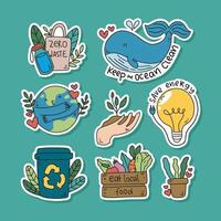 Set of Cute Hand Drawn Sticker for Earth Day Campaign