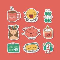 Cute Hand Drawn Stickers Collection for Stress Awareness Campaign vector