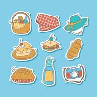 Collection of Cute Hand Drawn Picnic Stickers for Visual Journal vector