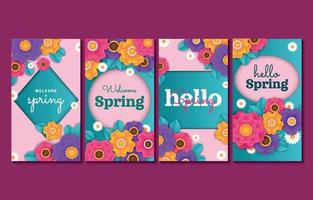 3D Paper Craft Spring Social Media Post Collection vector