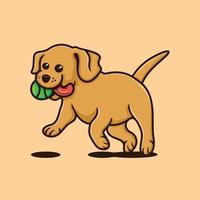 illustration of cute dog playing handball while running. vector