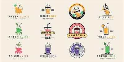 set of drink juice and bubble tea logo vector illustration template icon graphic design. bundle collection of various beverage smoothie fruit boba for cafe or bar business concept