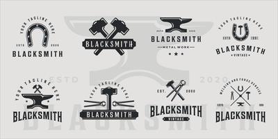 set of blacksmith anvil logo vintage vector template icon graphic design. bundle collection of various industrial metal concept