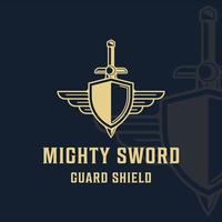 shield and sword logo with wings vintage vector illustration template icon graphic design. swords or blade or saber sign and symbol for company with backgrounds