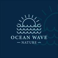 wave logo line art simple minimalist vector illustration template icon graphic design. sunburst at the ocean sign and symbol for travel or adventure business