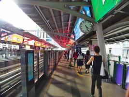 Asoke BTS Station BANGKOK THAILAND08 SEPTEMBER 2019BTS Skytrain station on the Sukhumvit Line in Watthana District Bangkok Thailand. The station is located on Sukhumvit Road. photo