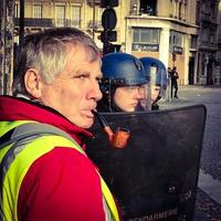 Demonstrators during a protest in yellow vests photo