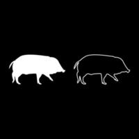 jabalí cerdo verruga porcina suidae sus colmillo scrofa silueta color blanco vector ilustración contorno sólido estilo imagen