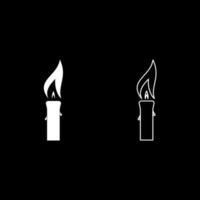 Candle with wax big flame icon white color vector illustration flat style image set