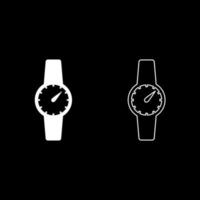 Wrist watch Hand clock Timepiece Chronometer icon white color vector illustration flat style image set