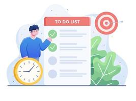 Illustration of Good Time Management to Reach The Target Goal. Organize schedule, People Checking the To Do List. Can be used for presentation, web, landing page, apps, animation, social media, etc. vector