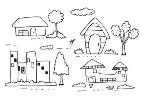 Hand drawn house  and trees vector set