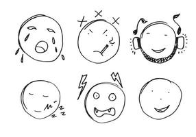 set of emoticon hand drawn vector on white background.