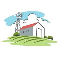 Wind turbine on color farm, eco energy vector