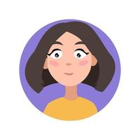 Female user profile. Avatar is a woman. A character for a screen saver with emotions. Vector illustration on a white isolated background.