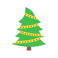 un simple árbol de navidad esponjoso con una cinta amarilla como símbolo de un feliz año nuevo, una celebración divertida de las vacaciones de navidad. destellos de joyas ligeras. vector