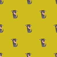 patrón vectorial sin costuras con un perro divertido sobre un fondo amarillo. vector