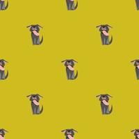 Seamless vector pattern with a funny dog on a yellow background.