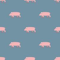 Seamless vector pattern with pink pigs on a gray background.
