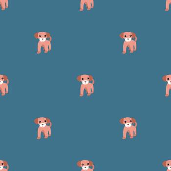 patrón de vector transparente con un cachorro divertido sobre un fondo verde.