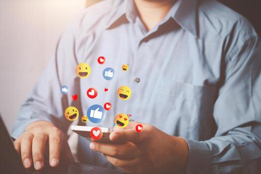 Man using smart phone with Social media, Working From Home concept, Social media and digital online concept, The concept of living on vacation and playing social media. Social Distancing. photo