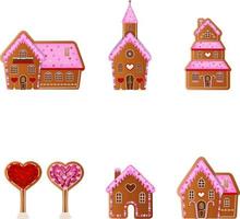 set of valentine's day gingerbread cookies. valentine gingerbread lanscape elements vector