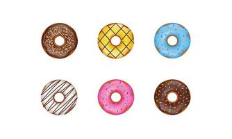 conjunto de donas aisladas. ilustración de donas coloridas. vista superior vector