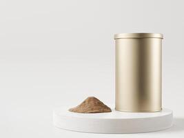 latas de café con polvo de café colocado en el piso, 3d foto