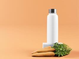 Bottle for carrot scent cream on white background. photo