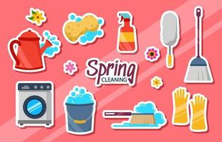 Spring Cleaning Element Sticker Set vector