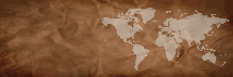 World map on brown background banner