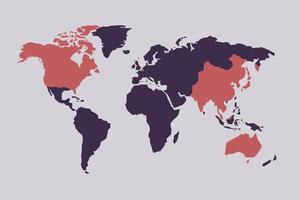 plantilla de mapa mundial con continentes, américa del norte y del sur, europa y asia, áfrica y australia vector