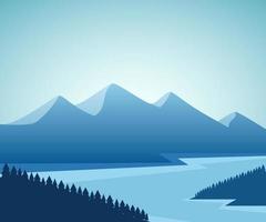 Mountain and lake landscape. Graphic design. Vector illustration