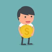 Businessman carrying dollar coin, Cartoon idea. Vector illustration