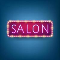 Salon, Billboard with neon lighting text, Retro light bulb frame. Vector illustration