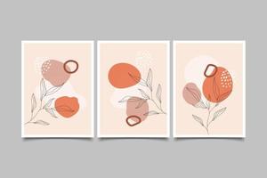 set of boho wall art modern leaves with shapes collection vector