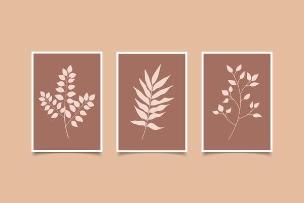 set of three modern leaf art collection