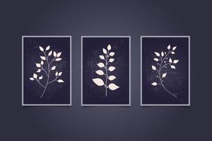 set of three modern poster art leaves vector