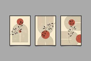 set of prints modern mid century with floral collection vector