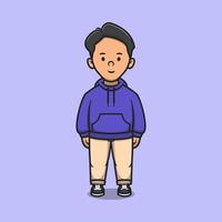 Cute boy cartoon vector icon illustration wearing hoodie jacket