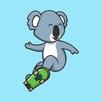 Cute koala playing skateboard cartoon vector icon illustration
