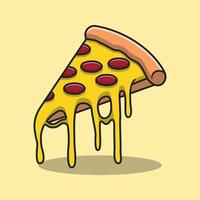 Delicious cheese pizza cartoon vector icon illustration