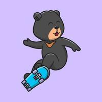 lindo sol oso jugando patineta dibujos animados vector icono ilustración