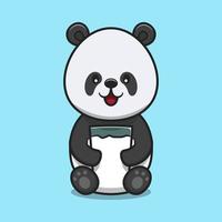 Cute panda drink fresh milk cartoon vector icon illustration