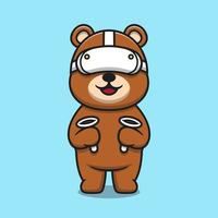 Cute bear using virtual reality headset cartoon icon illustration vector