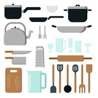 Kitchen utensils vector icon illustration set