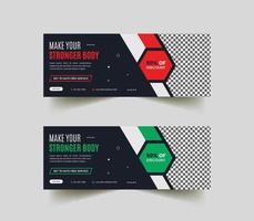 Fitness or gym social media web banner and cover photo design template vector